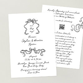 Retro Doodle lint Alles in één RSVP Detail bruilof Kaart