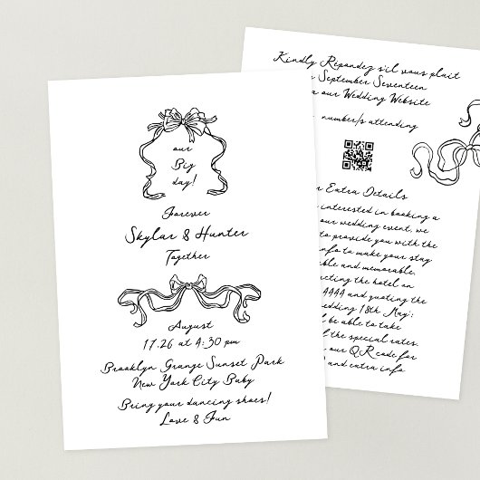 Retro Doodle lint Alles in één RSVP Detail bruilof Kaart