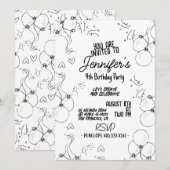 Retro Doodle Moderne Harten & Ballonnen Verjaardag Kaart (Voorkant / Achterkant)