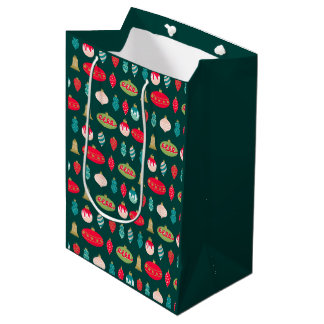 Retro Doodle-ornamenten in rood groen roze goud Medium Cadeauzakje