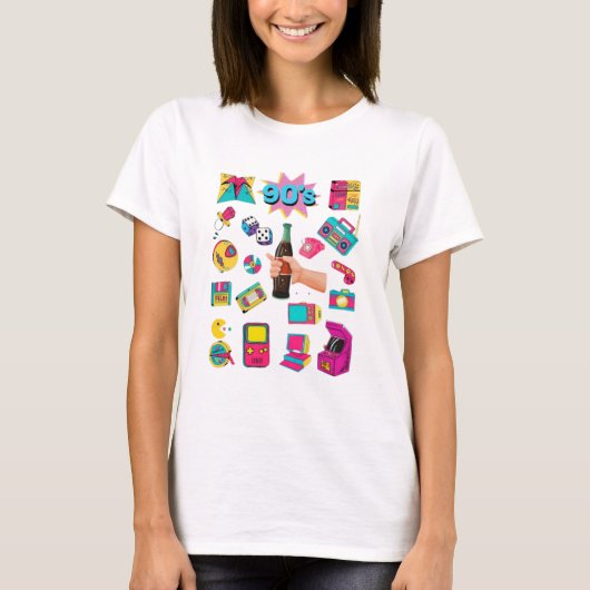 Retro Doodle Sticker Collage Grafische T-Shirt (Voorkant)