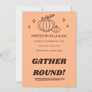 Retro Doodle Verzamel Rond Friendsgiving Uitnodigi Kaart