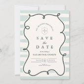 Retro Doodle Wavy Lijst bruiloft Save The Date (Voorkant)