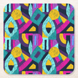 Retro doodles: geometrische pop kunst. kartonnen onderzetters