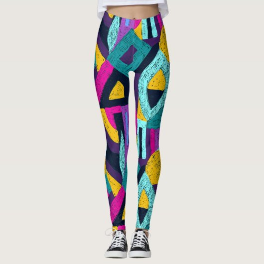 Retro doodles: geometrische pop kunst. leggings (Voorkant)