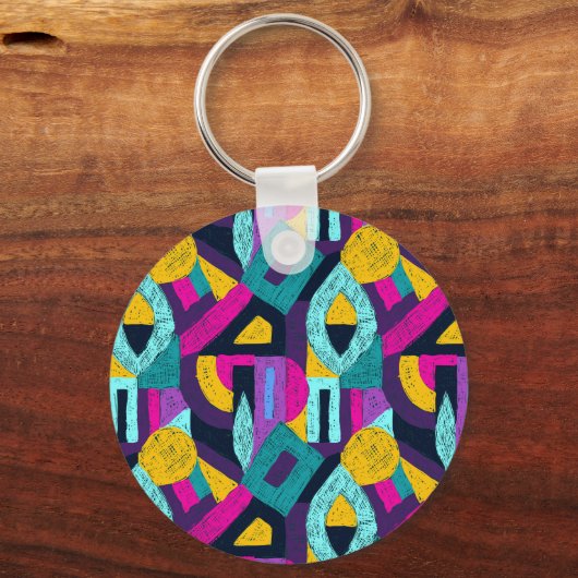 Retro doodles: geometrische pop kunst. sleutelhanger (Achterkant)