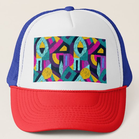Retro doodles: geometrische pop kunst. trucker pet (Voorkant)