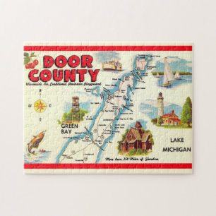 Retro Door County Kaart Legpuzzel