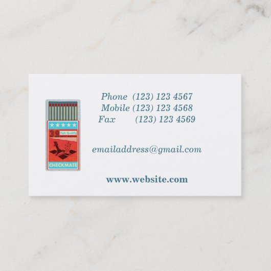 Retro doos van lucifers pop art visitekaartje (Achterkant)