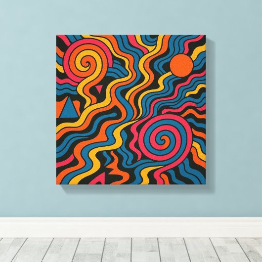 Retro Dopamine Vibes – Psychedelische Hersenkleure Canvas Afdruk (Insitu (Houten vloer))