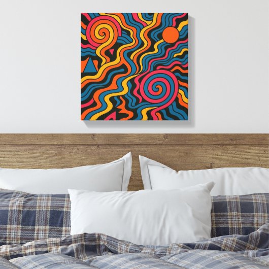Retro Dopamine Vibes – Psychedelische Hersenkleure Canvas Afdruk (Insitu (Slaapkamer))