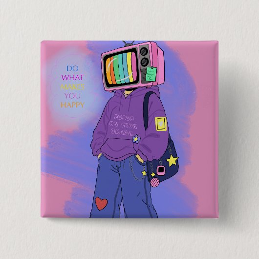 Retro dopamine vierkante button 5,1 cm (Voorkant)