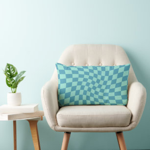 Retro Dorm Blue Groovy Warped Checkered Kussen