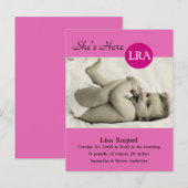 Retro Dot Foto Geboorte Aankondiging (roze) (Voorkant / Achterkant)