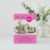 Retro Dot Foto Geboorte Aankondiging (roze) (Staand voorkant)