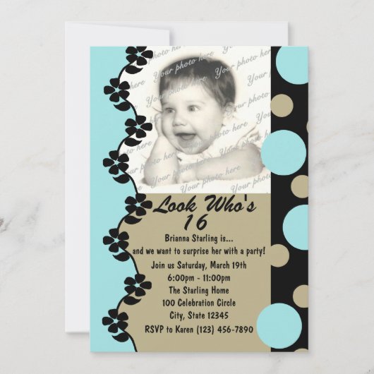 Retro Dot Foto Verjaardag Kaart (Voorkant)