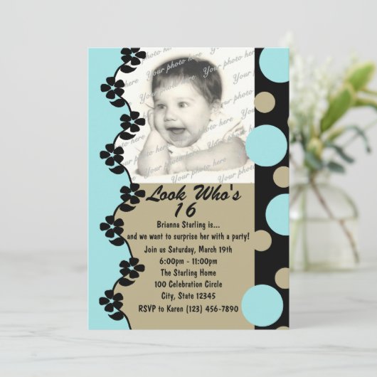 Retro Dot Foto Verjaardag Kaart (Staand voorkant)