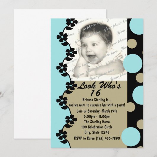 Retro Dot Foto Verjaardag Kaart (Voorkant / Achterkant)