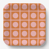 Retro Dot Grid Roze en Oranje Patroon Papieren Bordje (Voorkant)