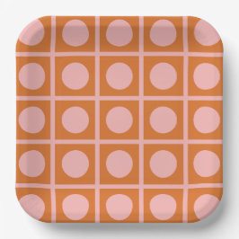 Retro Dot Grid Roze en Oranje Patroon Papieren Bordje