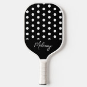 Retro Dotted Pattern Monogram Zwart Elegant Pickleball Paddle (Achterkant)