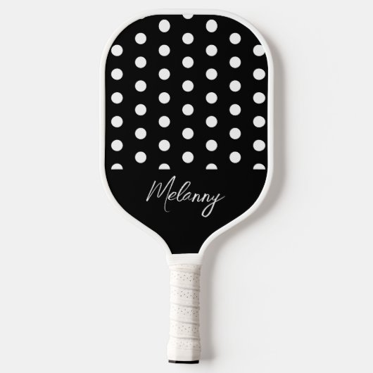 Retro Dotted Pattern Monogram Zwart Elegant Pickleball Paddle (Achterkant)