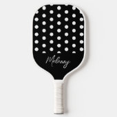 Retro Dotted Pattern Monogram Zwart Elegant Pickleball Paddle (Voorkant)