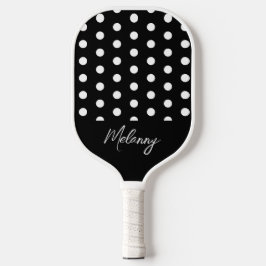 Retro Dotted Pattern Monogram Zwart Elegant Pickleball Paddle