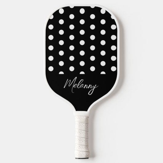 Retro Dotted Pattern Monogram Zwart Elegant Pickleball Paddle (Voorkant)