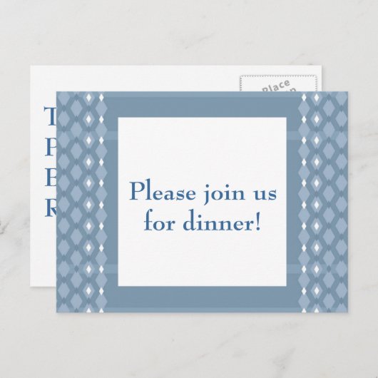 Retro Double Diamond Blue Dinner Party Uitnodigen Uitnodiging Briefkaart (Voorkant / Achterkant)