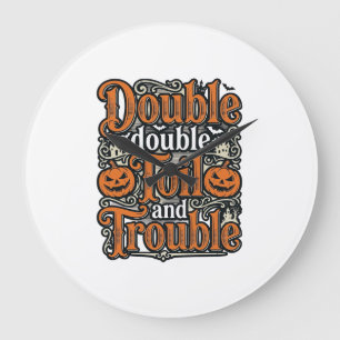 Retro Double Toil Trouble Halloween T-shirt ontwer Grote Klok