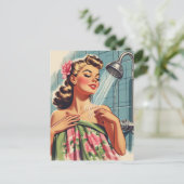 Retro Douche Pin Up Briefkaart (Staand voorkant)