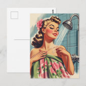 Retro Douche Pin Up Briefkaart (Voorkant / Achterkant)