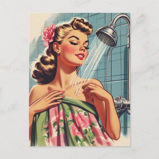 Retro Douche Pin Up Briefkaart (Voorkant)