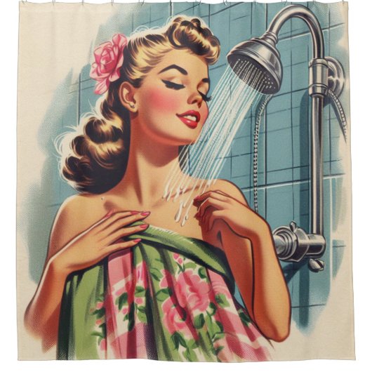 Retro Douche Pin Up Douchegordijn (Voorkant)