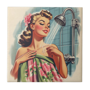 Retro Douche Pin Up Tegeltje