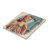 Retro Douche Pin Up Tegeltje (Zijkant)