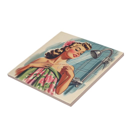 Retro Douche Pin Up Tegeltje (Zijkant)