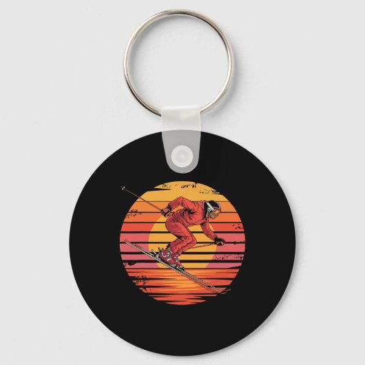 Retro Downhill Skiën  Sunset Sportcadeaus Sleutelhanger (Voorkant)