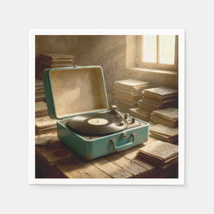 Retro draagbare platenspeler met vinyl servet
