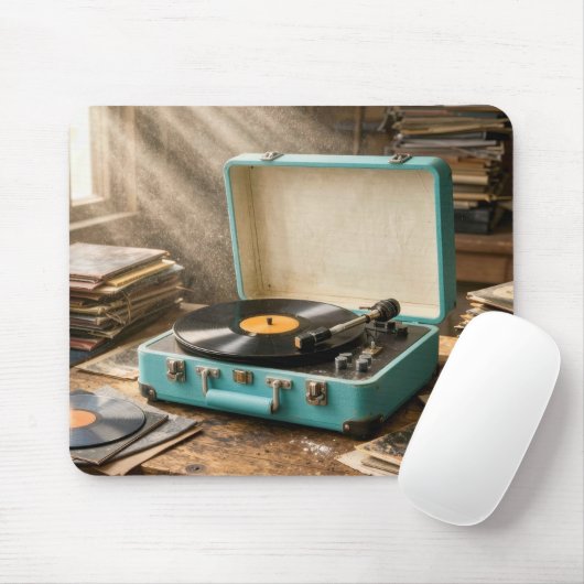 Retro Draagbare Platenspeler Muismat (Met muis)