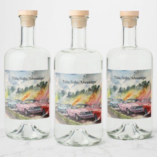 Retro Drag Racing Waterverf Art Print Likeurfles Etiket (Flessen)