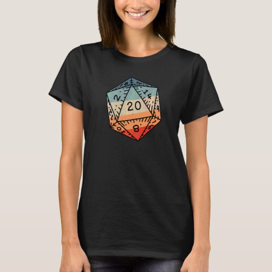 Retro Dragon Dungeon Dice D20 Dice RPG Gamer T-shirt (Voorkant)