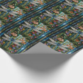 Retro Dragonfly boho bloemen botanische vlek glas Cadeaupapier (Hoek)