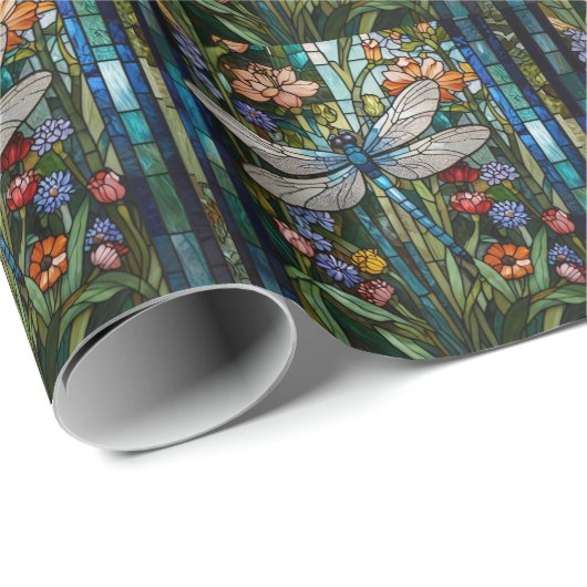 Retro Dragonfly boho bloemen botanische vlek glas Cadeaupapier (Rol Hoek)