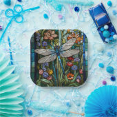 Retro Dragonfly boho bloemen botanische vlek glas Papieren Bordje (Feest)