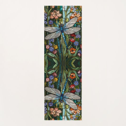 Retro Dragonfly boho bloemen botanische vlek glas Yogamat (Voorkant)