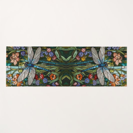 Retro Dragonfly boho bloemen botanische vlek glas Yogamat (Voorkant (horizontaal))