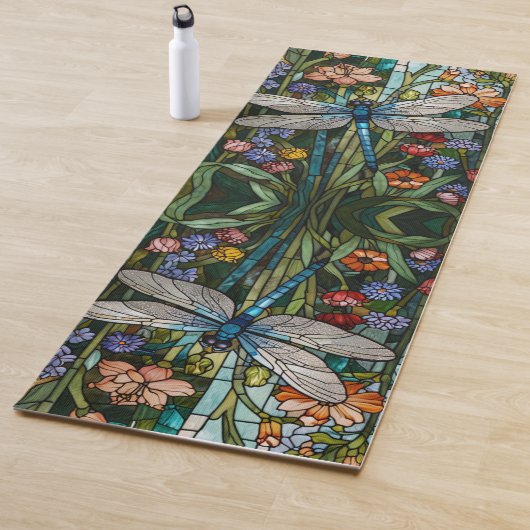 Retro Dragonfly boho bloemen botanische vlek glas Yogamat (In situ)