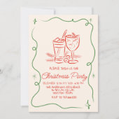 Retro Drawn Green Red Christmas Cocktail Fun Party Kaart (Voorkant)